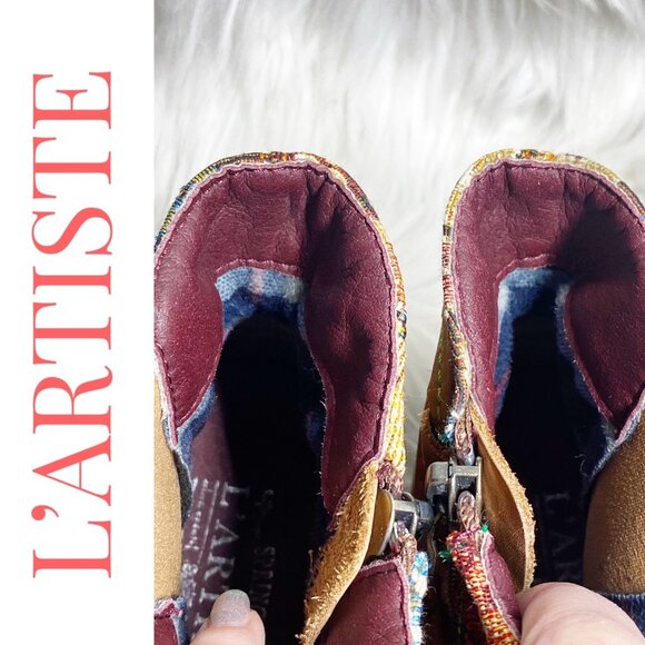 L’ARTISTE LEATHER ANKLE TAPESTRY BOOTIE TASSEL UNIQUE ARTISTIC BOHO, WOMEN’s 40 - Picture 13 of 16